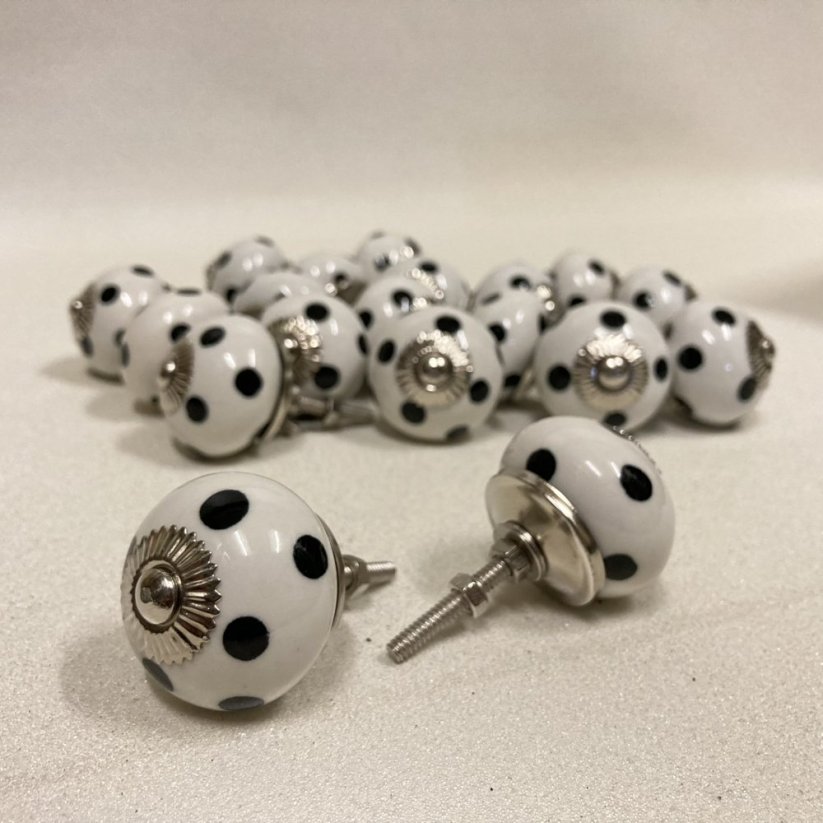 Nábytková keramická knopka - úchytka BÍLÁ S PUNTÍKY 40mm