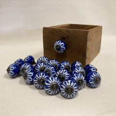 Nábytková keramická knopka - úchytka MODRÁ S BÍLOU MALBOU 40mm