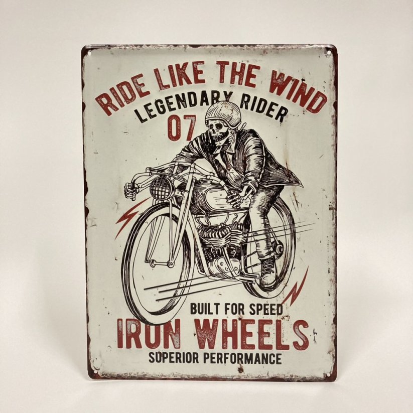Plechová cedule IRON WHEELS 40x30cm