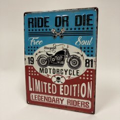 Plechová cedule RIDE OR DIE 40x30cm