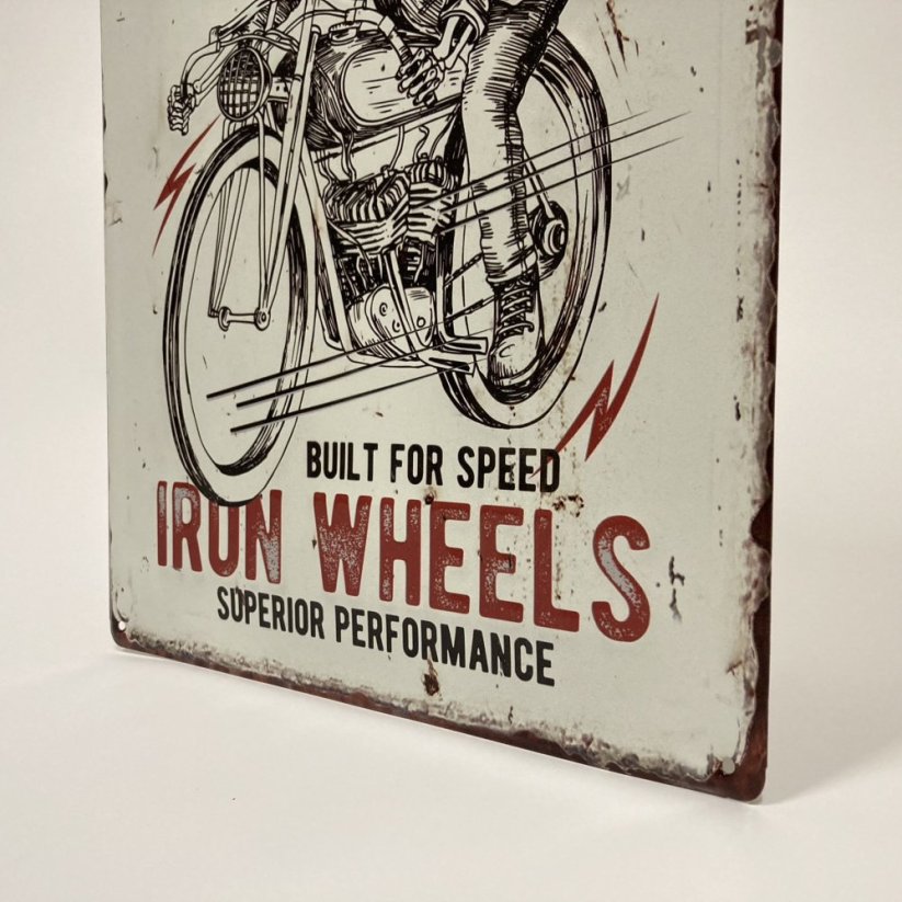 Plechová cedule IRON WHEELS 40x30cm