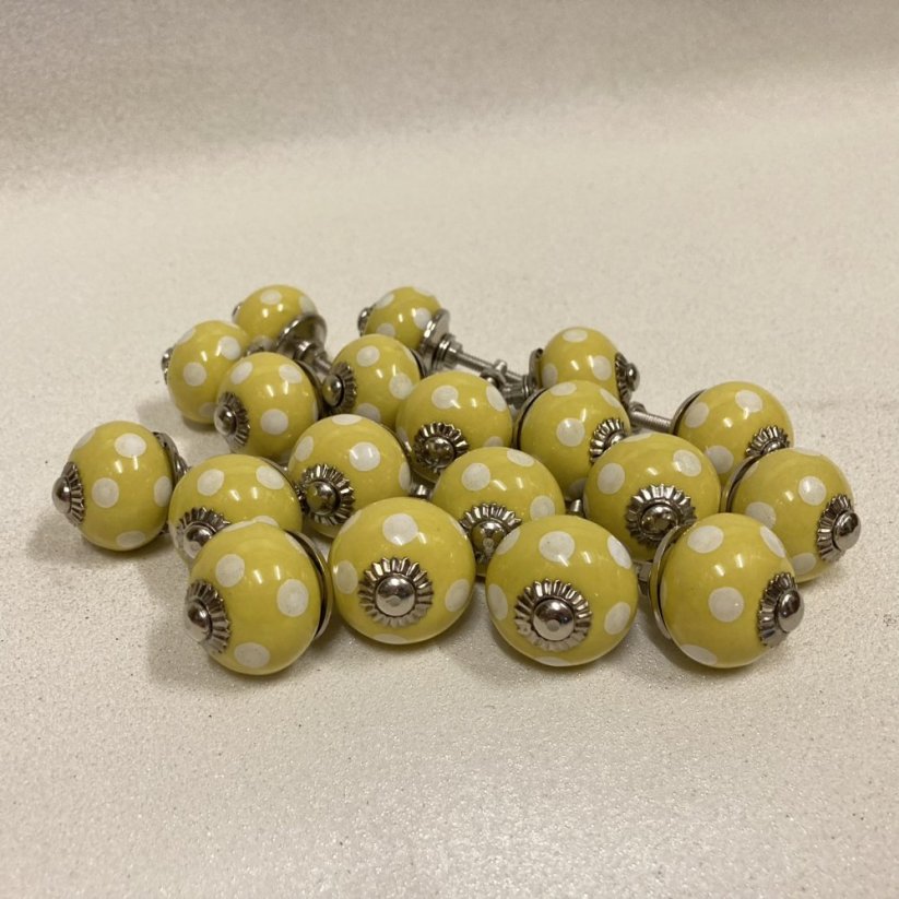 Nábytková keramická knopka - úchytka ŽLUTÁ S PUNTÍKY 30mm