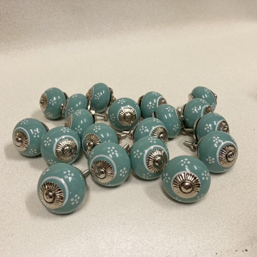 Nábytková keramická knopka - úchytka TYRKYSOVÁ S MALBOU 40mm