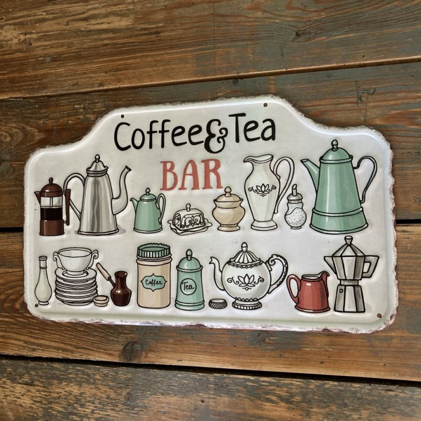 Plechová cedule COFFEE & TEA BAR 24x40cm