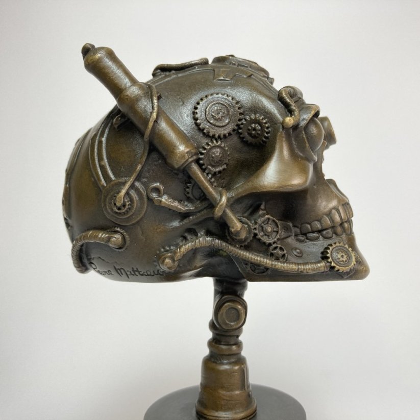Bronzová socha STEAMPUNK LEBKA