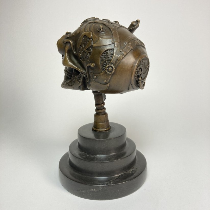 Bronzová socha STEAMPUNK LEBKA