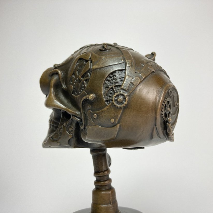 Bronzová socha STEAMPUNK LEBKA