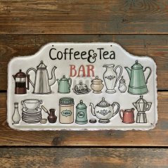 Plechová cedule COFFEE & TEA BAR 24x40cm