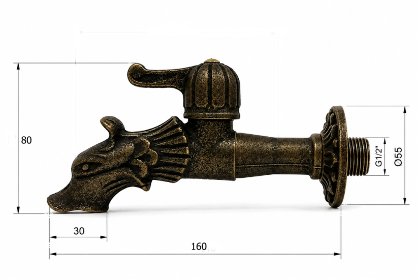 Zahradní mosazný kohoutek na vodu DRAK, 1/2" s pákou