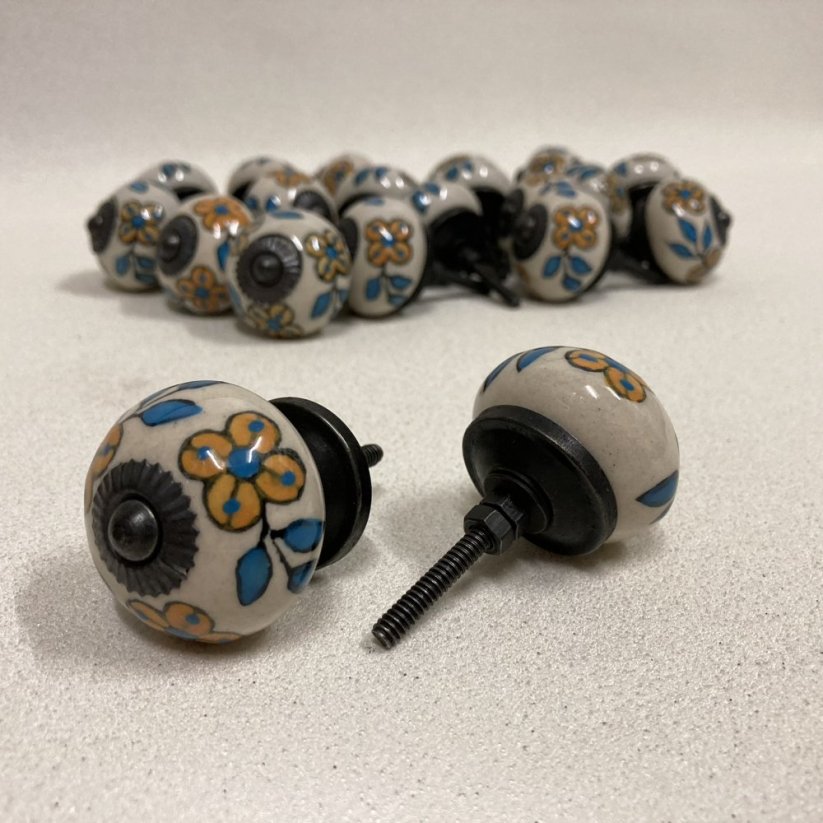 Nábytková keramická knopka - úchytka KRÉMOVÁ S BAREVNOU MALBOU 40mm