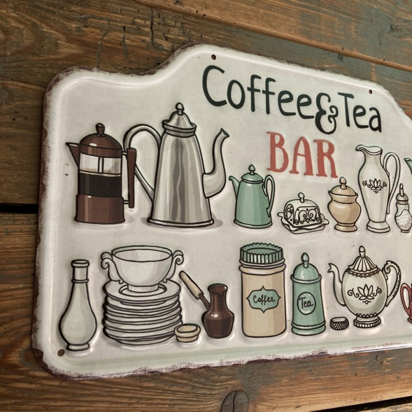 Plechová cedule COFFEE & TEA BAR 24x40cm