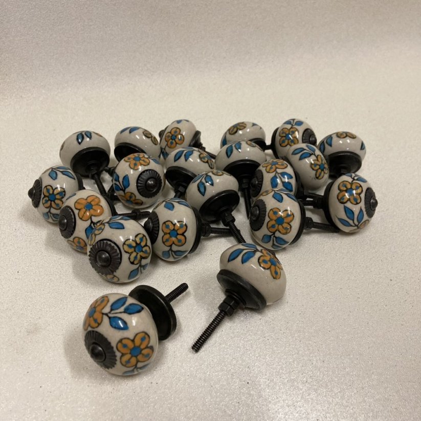 Nábytková keramická knopka - úchytka KRÉMOVÁ S BAREVNOU MALBOU 40mm
