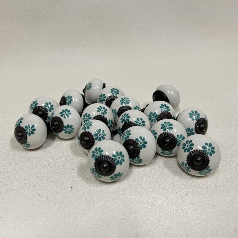 Nábytková keramická knopka - úchytka BÍLÁ S MALBOU 40mm