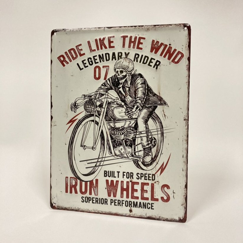 Plechová cedule IRON WHEELS 40x30cm