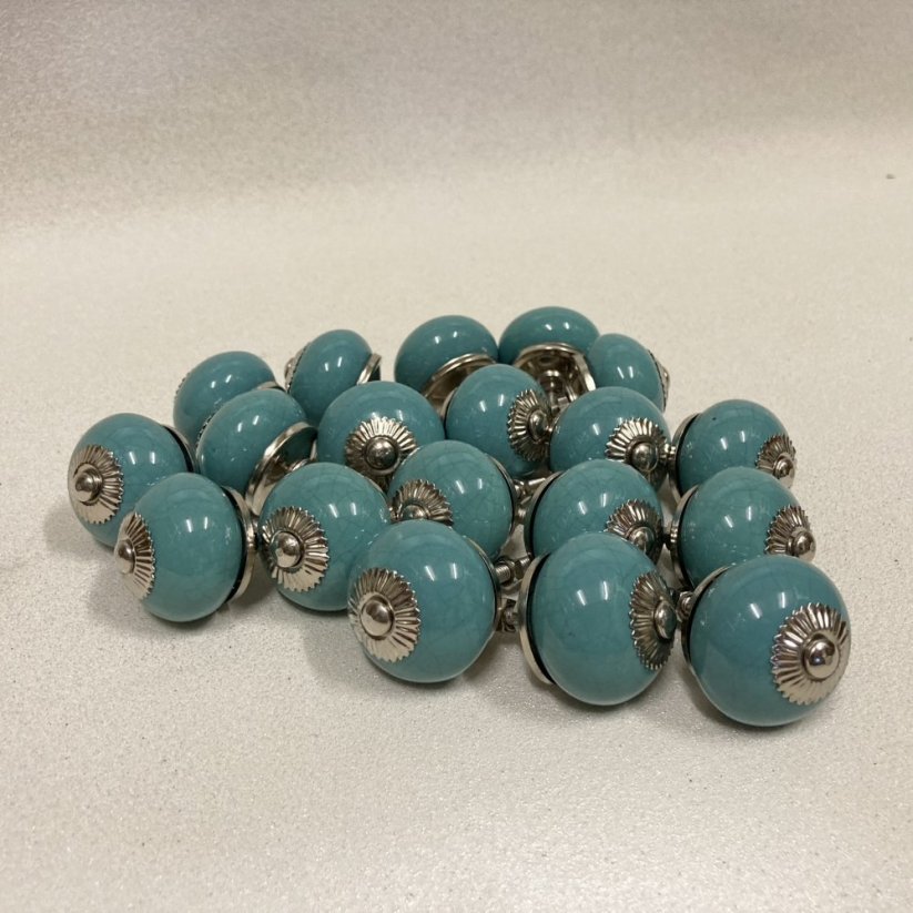 Nábytková keramická knopka - úchytka TYRKYSOVÁ 40mm
