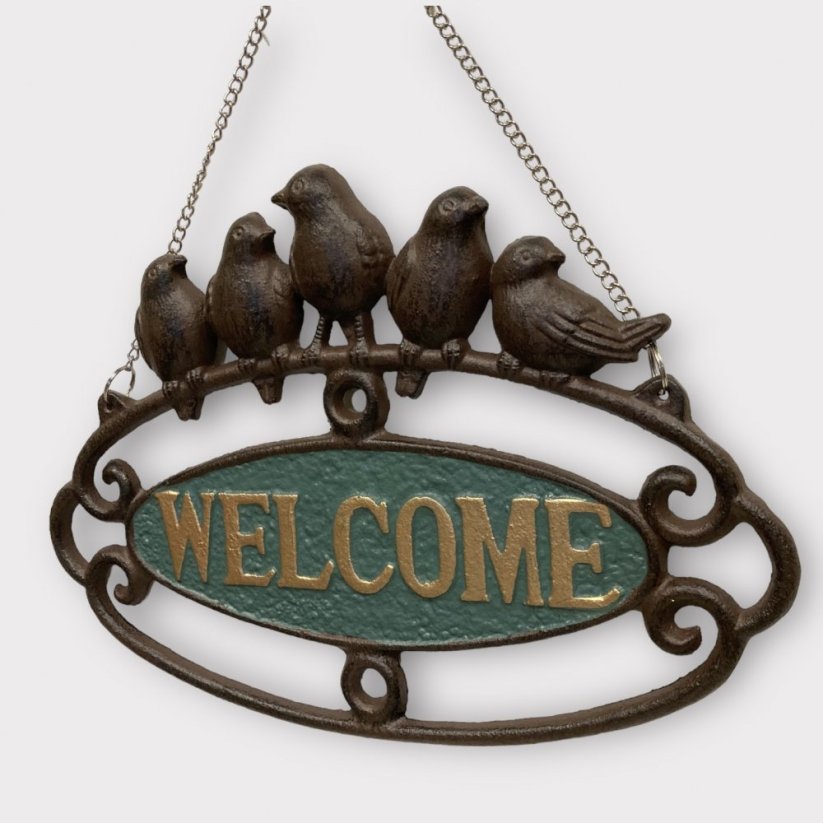Závěsná cedule s ptáčky WELCOME 25x35cm