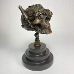 Bronzová socha STEAMPUNK LEBKA