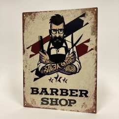 Plechová cedule BARBER SHOP 33x25cm