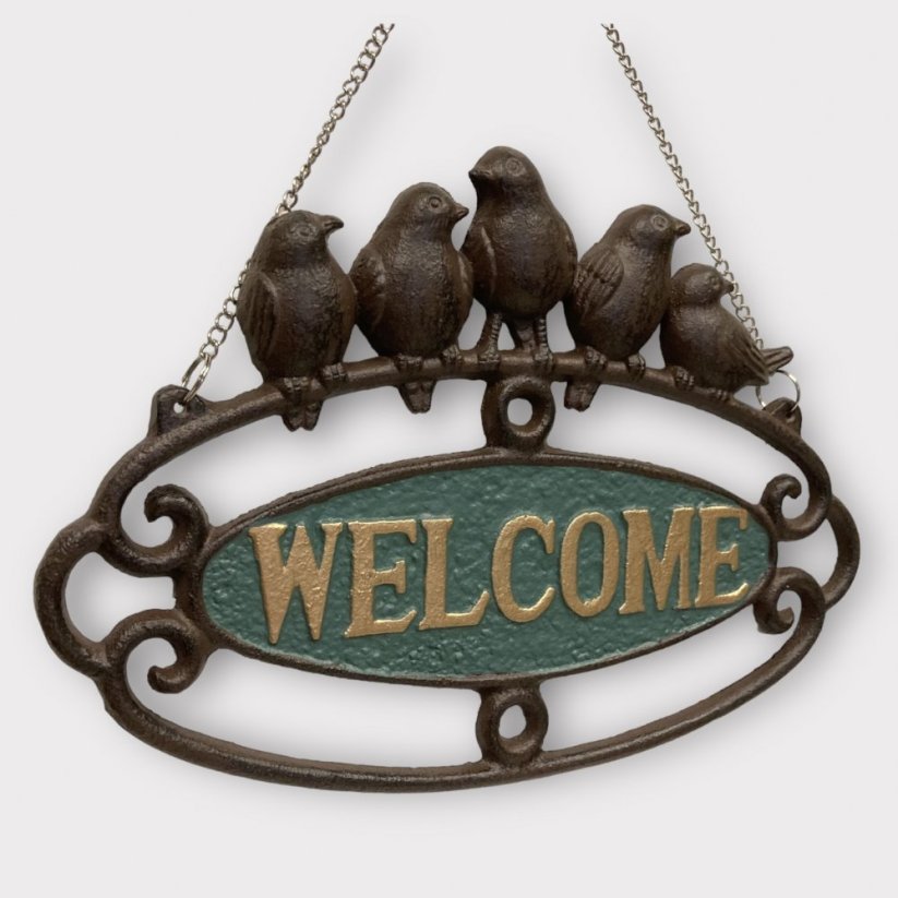 Závěsná cedule s ptáčky WELCOME 25x35cm