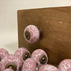 Nábytková keramická knopka - úchytka RŮŽOVÁ S BÍLOU MALBOU 40mm