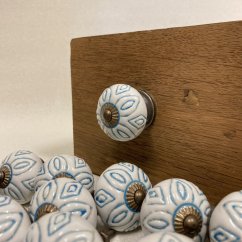 Nábytková keramická knopka - úchytka BÍLÁ S MODROU MALBOU 40mm