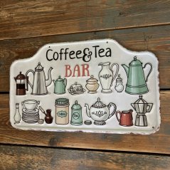 Plechová cedule COFFEE & TEA BAR 24x40cm