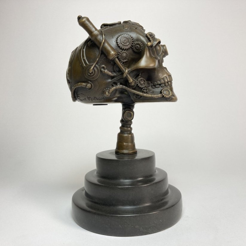 Bronzová socha STEAMPUNK LEBKA