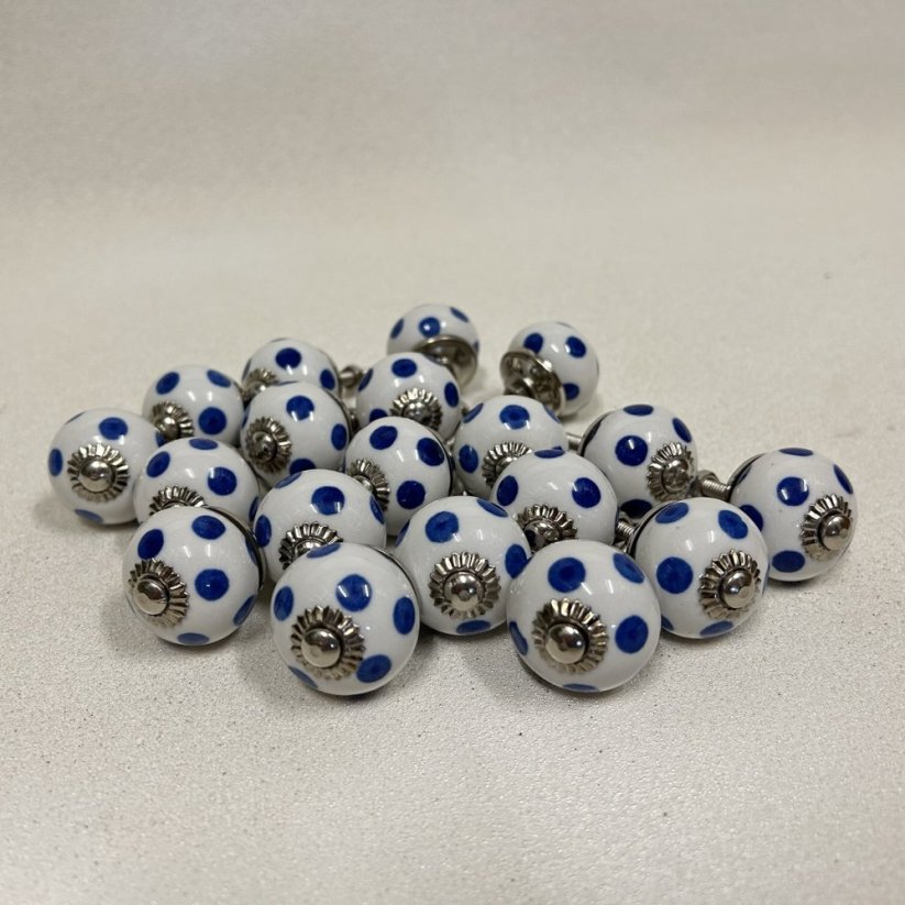 Nábytková keramická knopka - úchytka BÍLÁ S PUNTÍKY 30mm